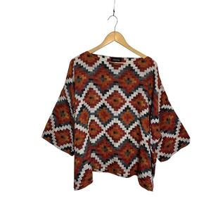 Eskandar 1 O/S Art-to-Wear Mughal Linen Tile Southwest Blouse Luxury Lagenlook